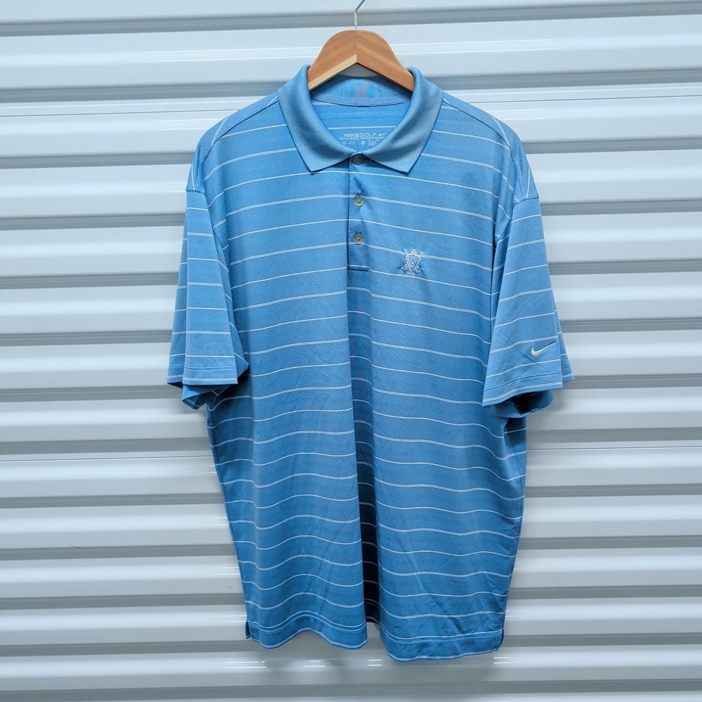 Nike Golf Polo Shirt XL Mens Blue Striped Dri-FIT Short Sleeve 1898 Crest — photo 3